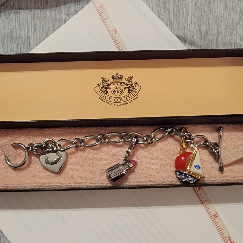 Older Juicy Couture Silver Toggle Charm Bracelet with 2 Charms